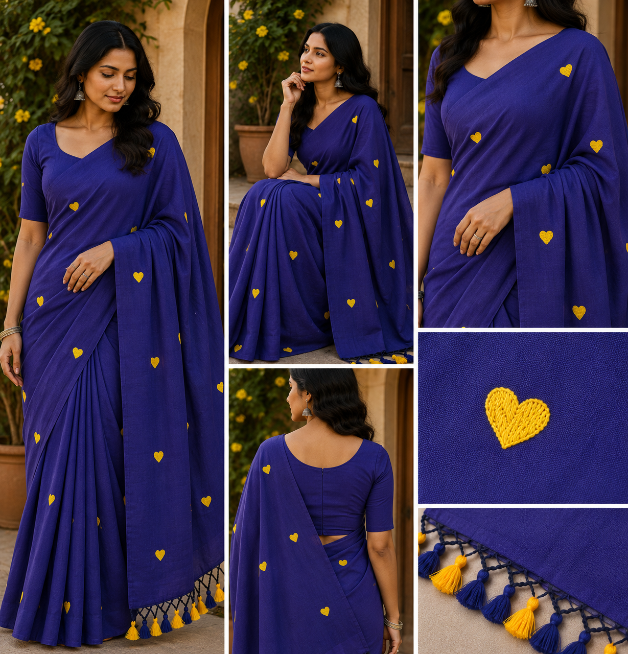 Royal Blue Heart Cotton Saree