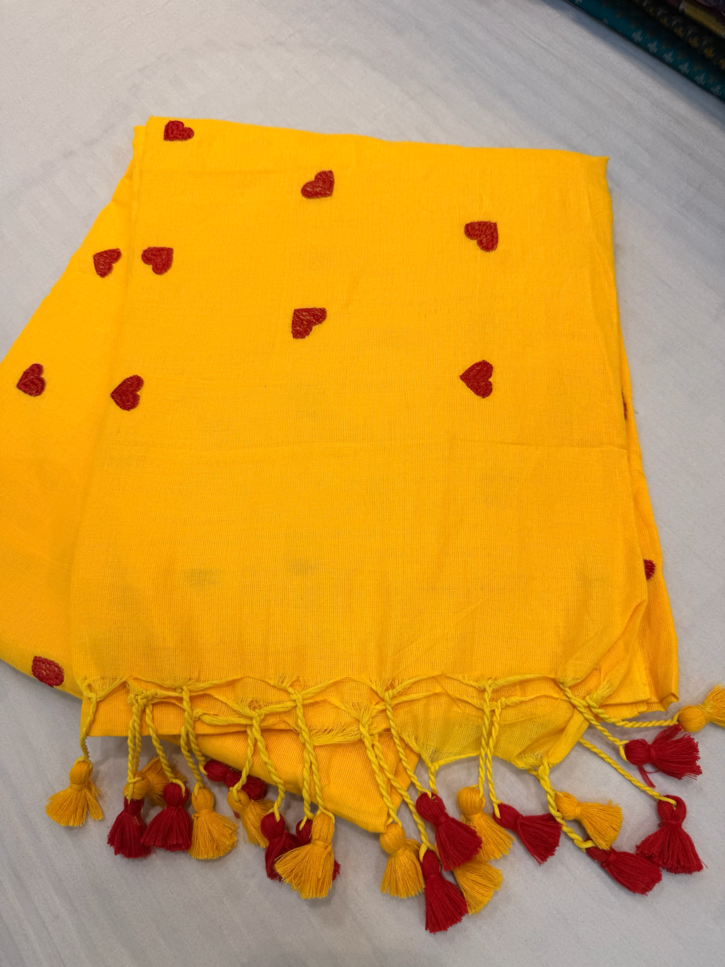 Yellow Sunshine Heart Cotton Saree