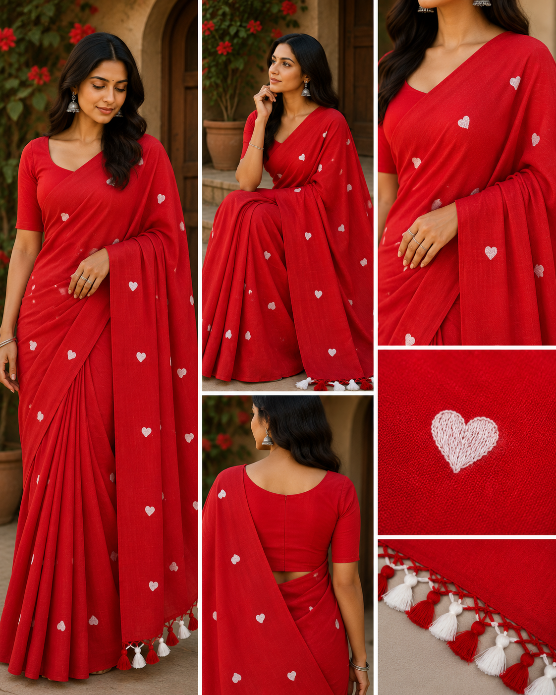 Ruby Red Heart Cotton Saree