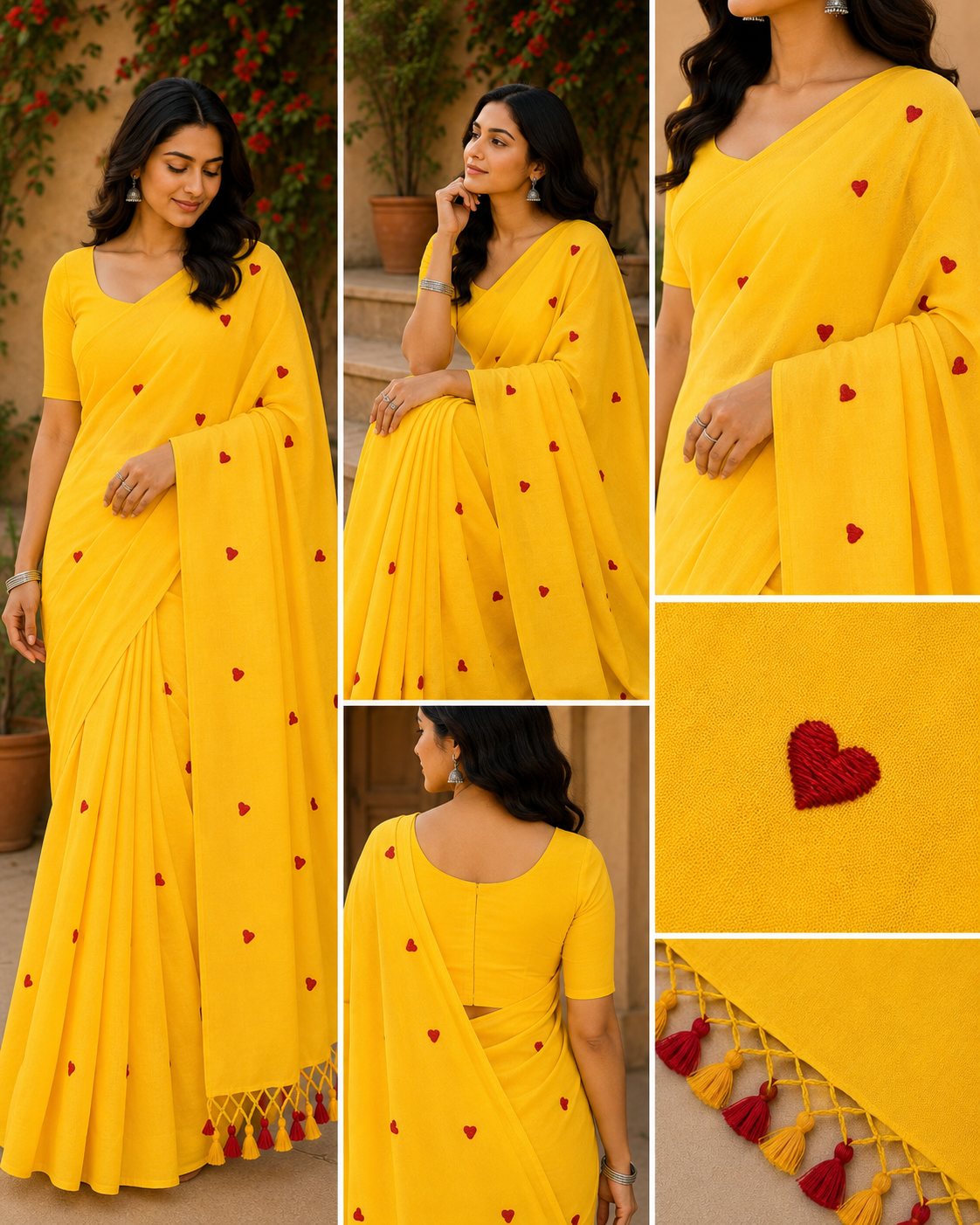 Yellow Sunshine Heart Cotton Saree