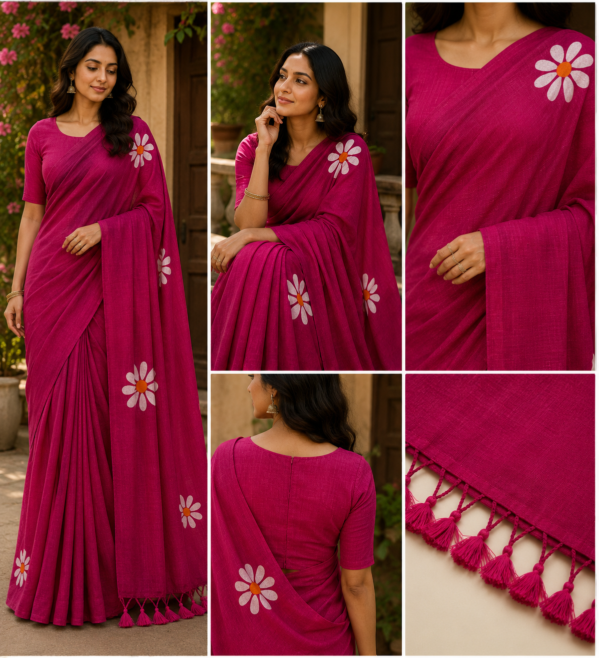 Pink Floral Printed Cotton Saree