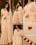 Beige Heart Embroidered Saree