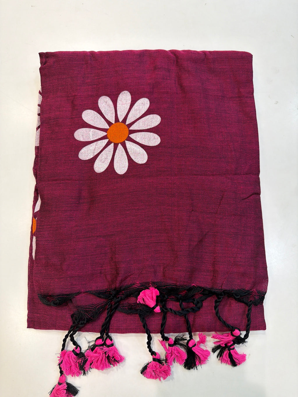 Wine Purple Floral Printed Cotton Saree
