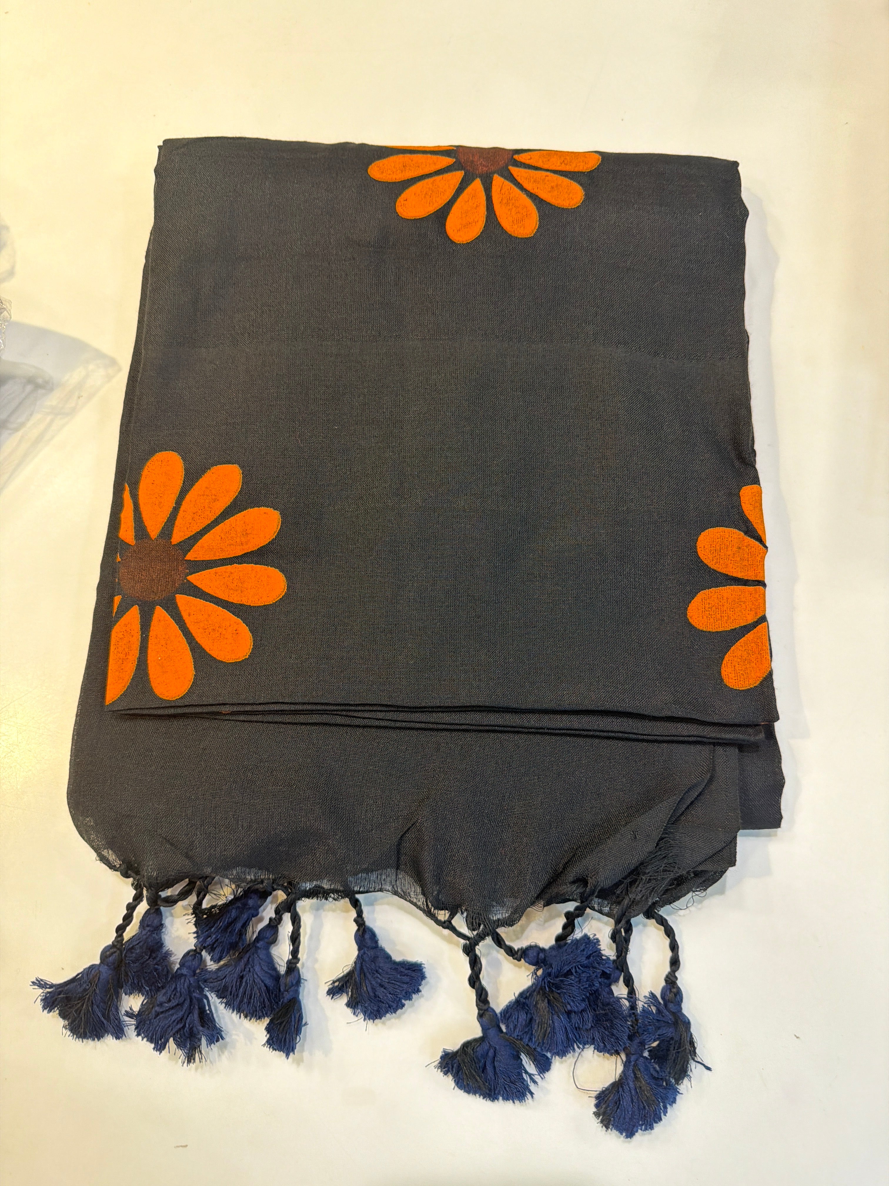 Elegant Black Floral Printed Saree
