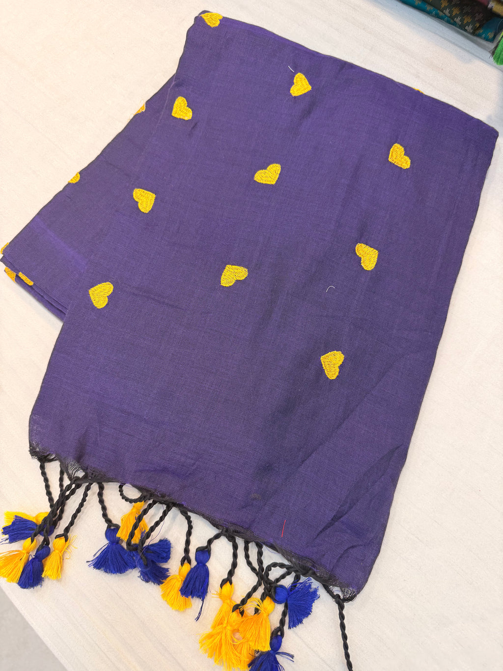 Royal Blue Heart Cotton Saree