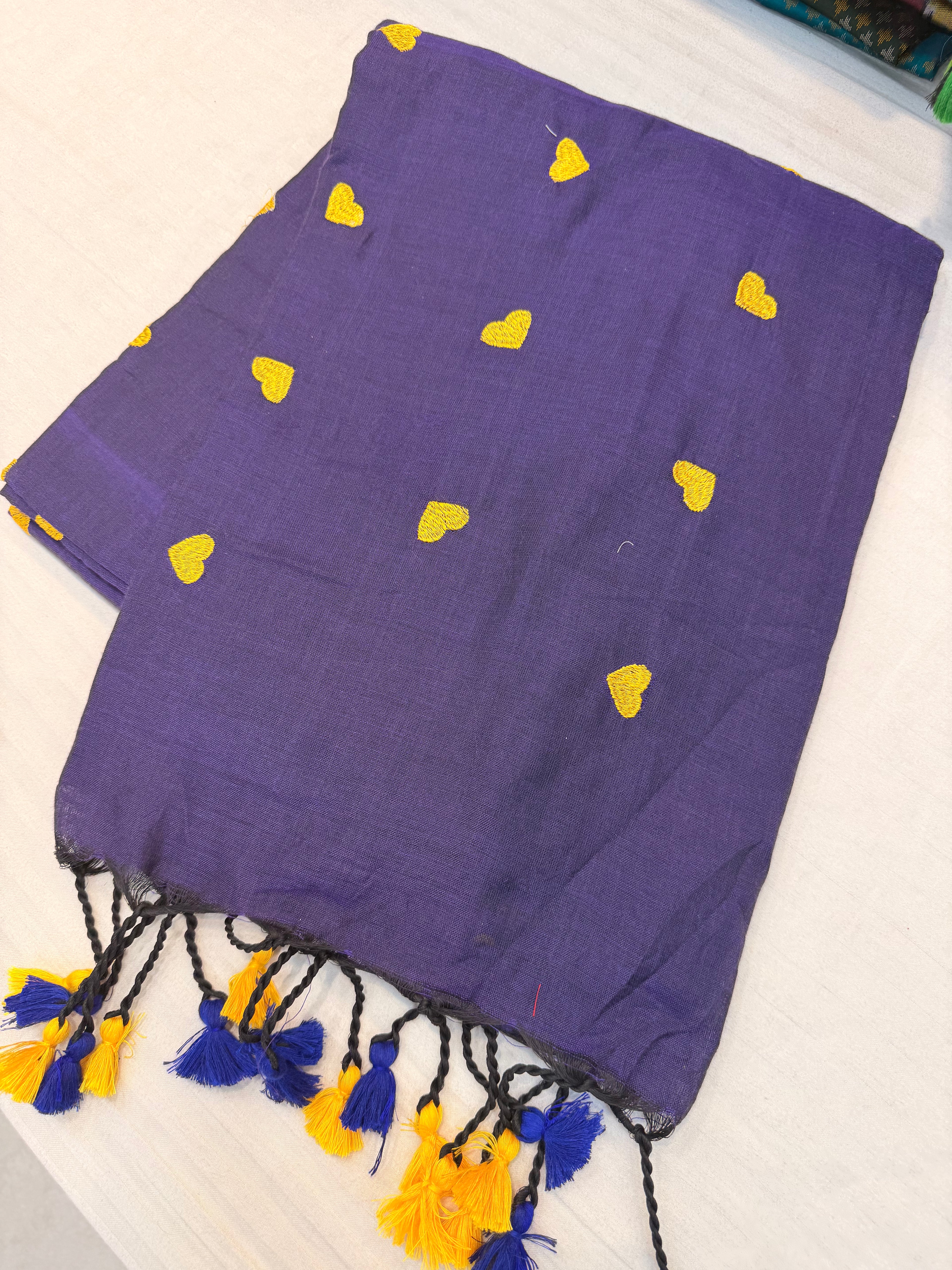 Royal Blue Heart Cotton Saree
