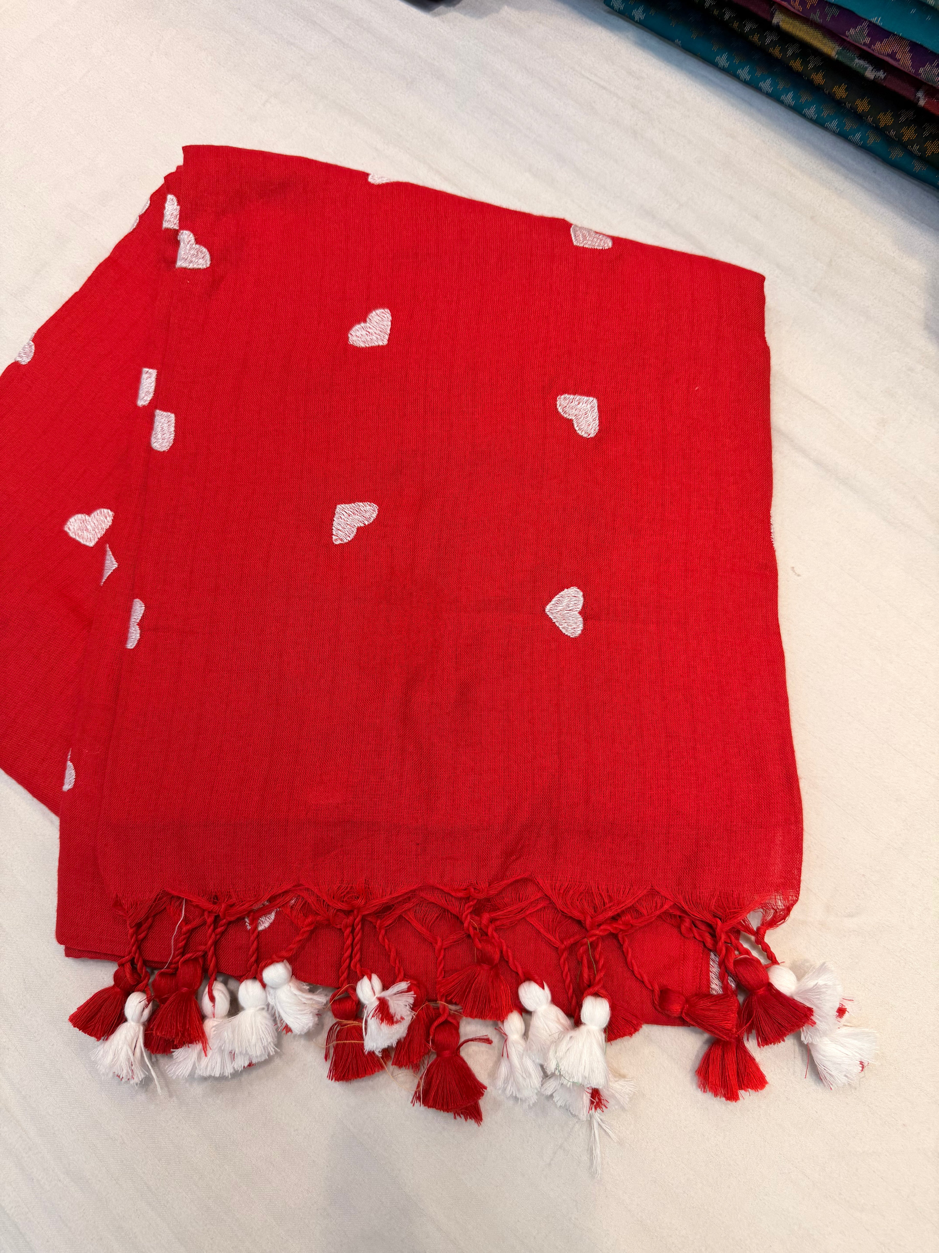 Ruby Red Heart Cotton Saree