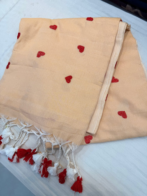 Beige Heart Embroidered Saree