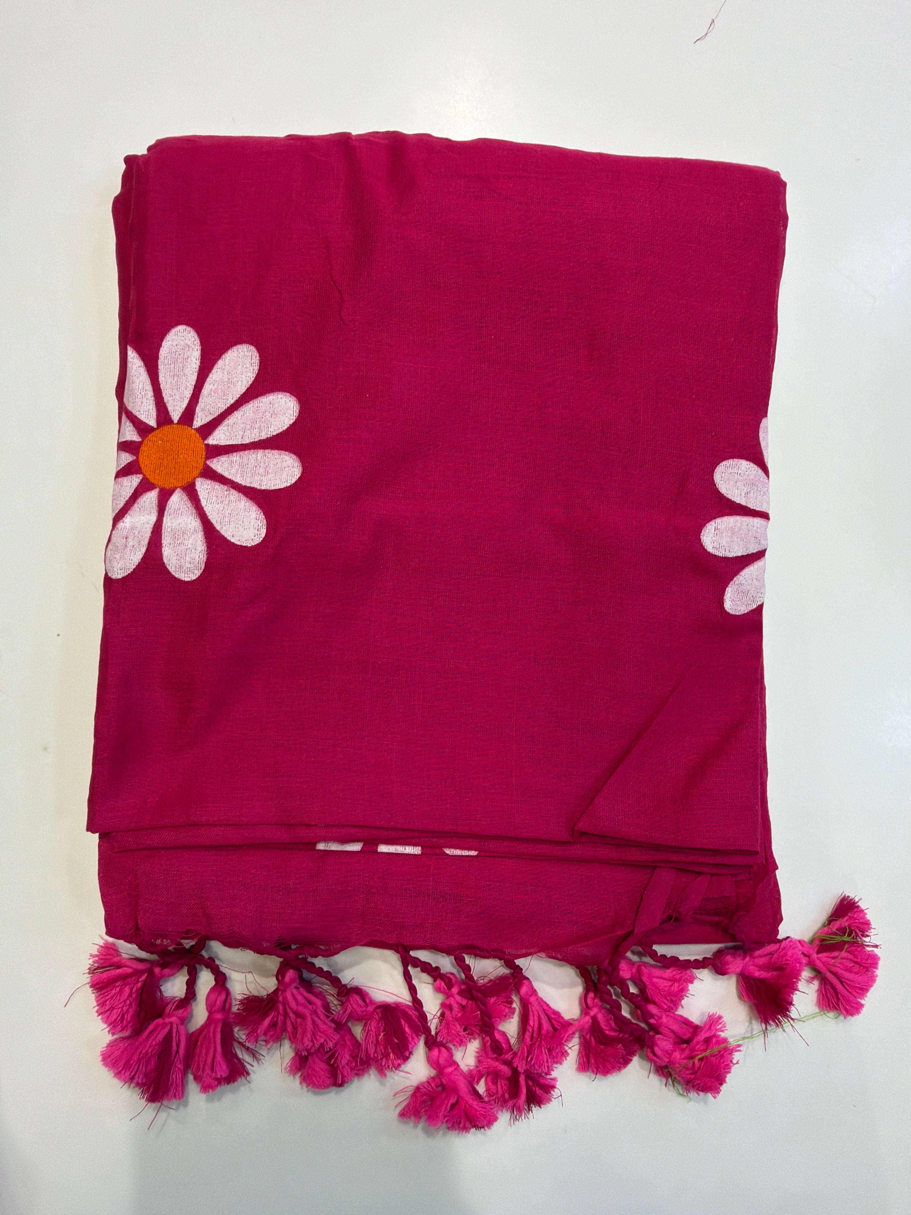 Pink Floral Printed Cotton Saree