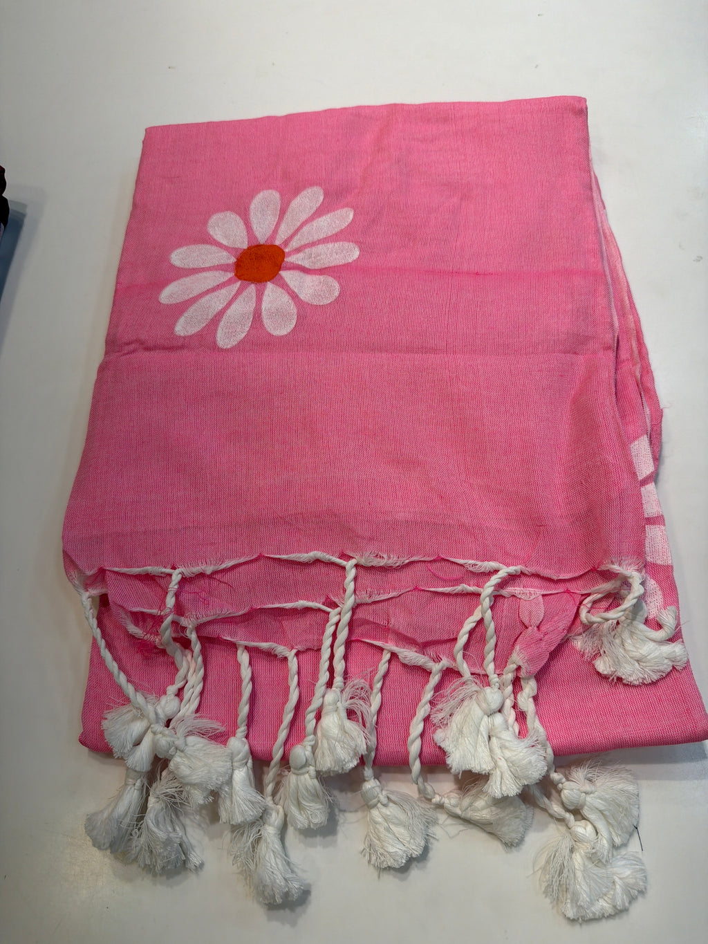 Baby Pink Floral Printed Cotton Saree